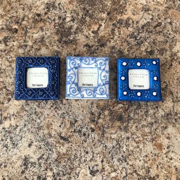 Set of 3 Pier One Blue Embellished Sequence Frames 1.5"x1.5" - Picture 1 of 5